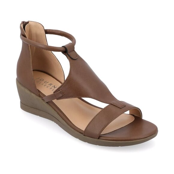 Journee Collection Trayle Wedge Sandals Brown 11 Ankle Strap Open Toe $94 - Picture 1 of 4
